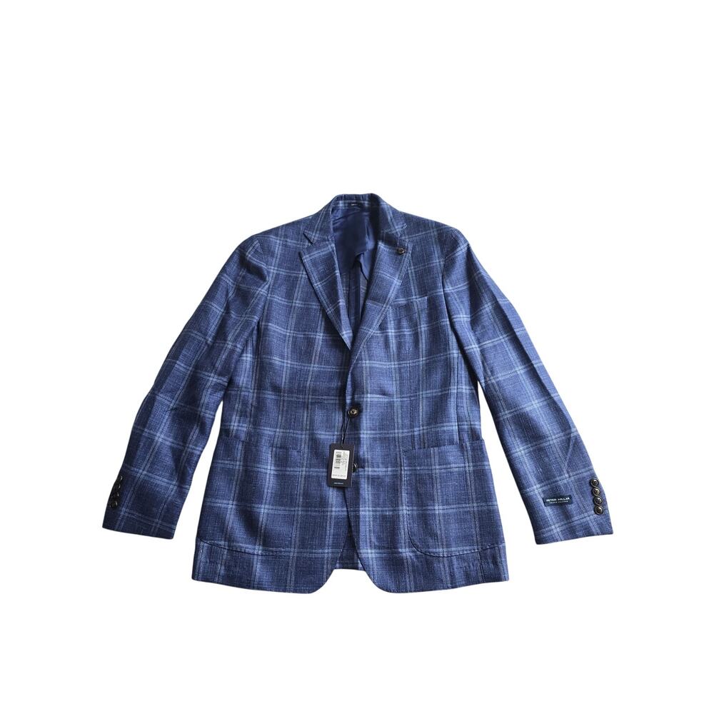 Peter Millar Collection Wool Silk Linen Sport Coat Blazer 40R Unlined Windowpane - Picture 2 of 14